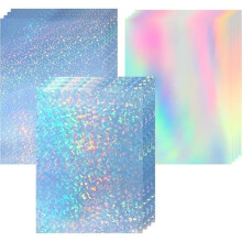 Pack of 12 Sheets of Holographic Adhesive Vinyl, A4 Size, Transparent Waterproof Holographic Stickers