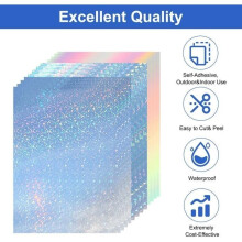 Pack of 12 Sheets of Holographic Adhesive Vinyl, A4 Size, Transparent Waterproof Holographic Stickers