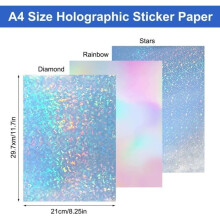 Pack of 12 Sheets of Holographic Adhesive Vinyl, A4 Size, Transparent Waterproof Holographic Stickers