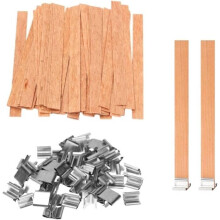 50-Piece Wooden Candle Wick Set with Iron Holder, Natural Wood Candle Wicks, Trimable Wicks A331