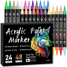 48 värin akryylimaalitussit, 24-osainen akryylimaalitussit kivelle, kankaalle, kivelle, puulle, lasille ja paperille