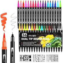 36 kleuren kleurmarkers voor volwassenen en kinderen, met dubbele punt, aquarelmarkers, fijne puntpennen voor professionele mandala-tekeningen