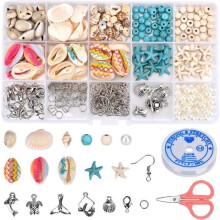 DIY Turquoise Shell Bead Kit, Adjustable Conch Foot Bracelet, Handmade Bohemian Earrings, Necklace