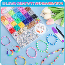 Clay bead bracelet making kit, 5,800 pieces, 24 colors, flat preppy beads for jewelry making