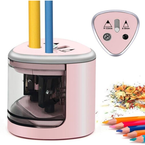 Electric pencil sharpener with battery-powered container, non-slip, double hole, automatic electric pencil sharpener for