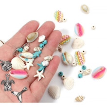 DIY-Set mit Türkismuschelperlen, verstellbares Armband mit Muschelfuß, handgefertigte Ohrringe im Boho-Stil, Halskette