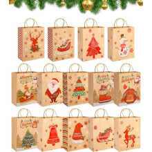 14 pezzi Sacchetti regalo di Natale in carta kraft, sacchetti regalo di Natale, sacchetti regalo di Natale in carta kraft con manici