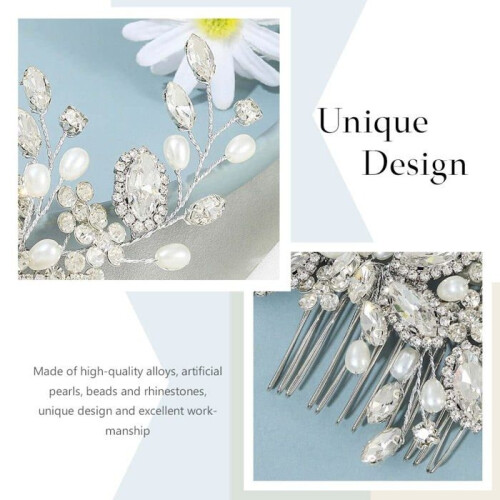 Bridal Comb - Hair Accessory - Silver - Crystals - Pearls - Flexible