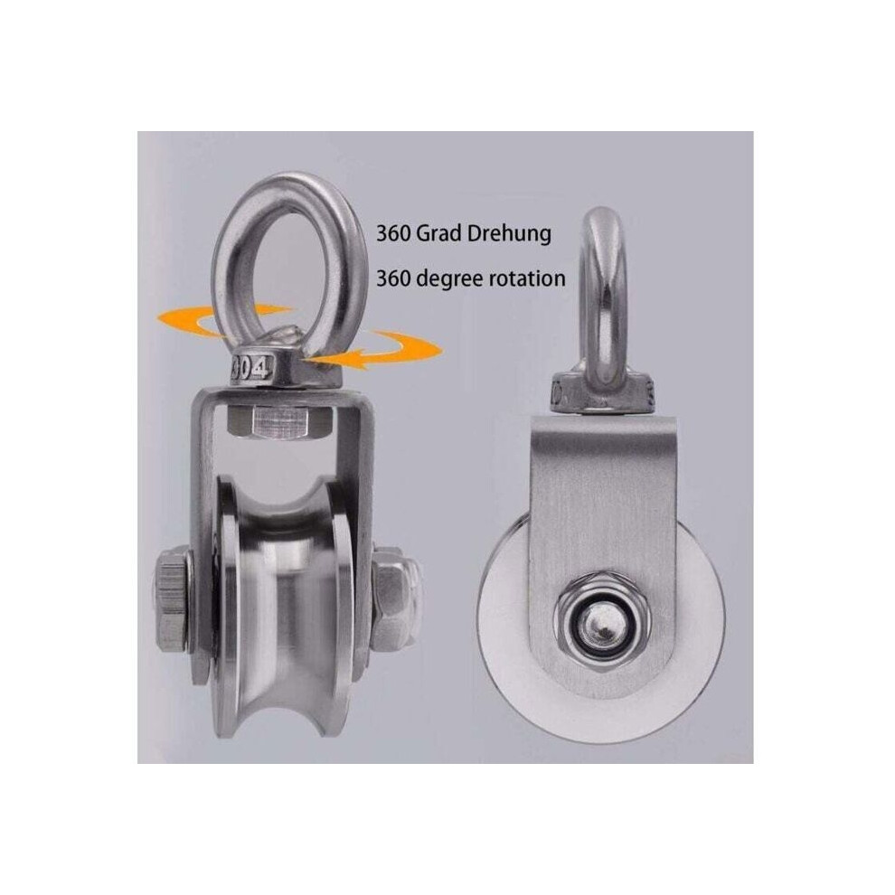 Stainless Steel Lifting Pulley - Dema - 500 Kg Capacity - 304 Stainless Steel - 48 Mm Diameter - 2 Bearings 9102920072844