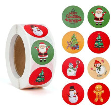 Christmas Self-Adhesive Labels, 500 Pieces, 1 Inch Christmas Stickers, 8 Designs of Round Labels for Bags, Envelopes, Decorations
