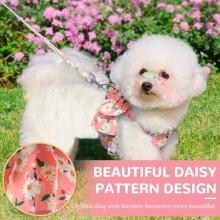 Hundegeschirr und Leine mit Blumenmuster, Schleife, Anti-Zug-Weste für kleine Hunde, weich und bequem, rosa, Größe M