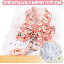 Hondentuigje en riem met bloemenprint en strik, anti-trekvest voor kleine honden, zacht en comfortabel, roze, m