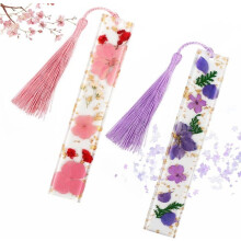 Boekmarker, Harsboekmarker, Transparante Boekmarker met Gedroogde Bloemen en Kwastje, Boekmarkers met Geperste Bloemen, Bloemenboekmarker