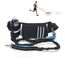 Hands-Free Dog Leash with Belt Bag, 120-170cm Running Dog Leash, Adjustable Belt for Walking - Black