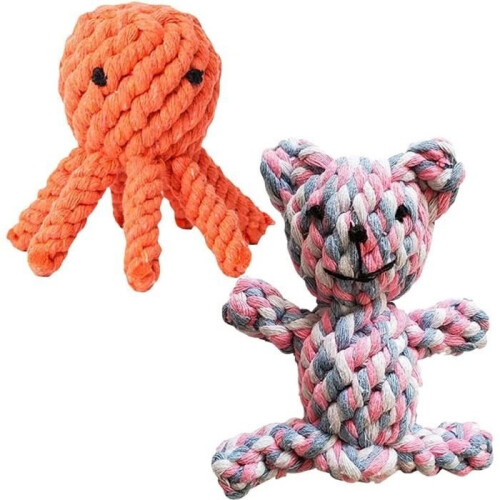 Dog Toy - Octopus and Bear - Cotton Rope - Interactive - Durable