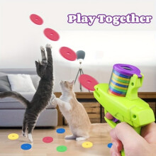 Jouet interactif pour chat, pistolet lanceur avec 50 disques en mousse, sans piles, jeu manuel, plastique résistant - Violet