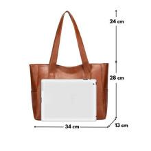 Bruine dameshandtas - Schoudertas, ruime shopper, PU-leer, voor dagelijks gebruik, werk en winkelen