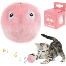 Interactive Cat Toy with Bird Sounds, Frogs and Crickets, Plush Cat Balls to Chase (Pink)