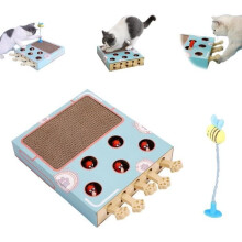 Jeu de taupe 3 en 1 pour chat : griffoir et jouet, jeu interactif « Tape la taupe », tapis à griffer, boîte en carton