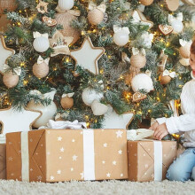 White kraft gift wrap roll in a star shape, eco-friendly, for birthdays, parties, Christmas decorations (15m x 43cm)