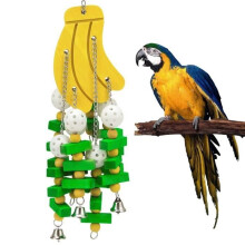 Bird chew toy - Parrot - Wood - Green - Yellow