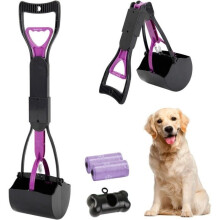 Pet Poop Scoop - Foldable - Long Handle - Black & Purple - Easy to Use
