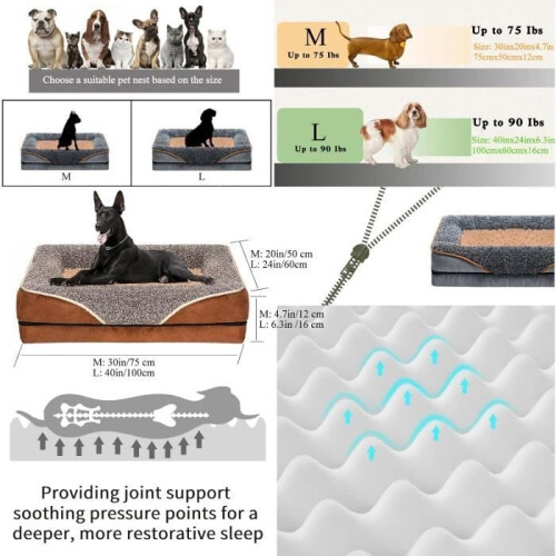 Dog Bed - Sofa - Memory Foam - Washable Cover - Non-Slip - Size M 1