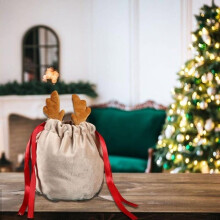 Sacchetto di velluto natalizio con coulisse per caramelle, grazioso sacchetto di velluto con corna di cervo, sacchetto regalo per