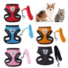 Oranje versie - S - Ademend tuigje en riem voor kleine honden, geschikt voor puppy's, katten, Chihuahua's en Mopshonden