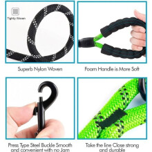 Stevige ronde nylon hondenriem met comfortabele dubbele handgrepen - FOOTIER - Felgroen