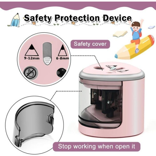 Electric pencil sharpener with battery-powered container, non-slip, double hole, automatic electric pencil sharpener for 2