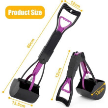 Pet Poop Scoop - Foldable - Long Handle - Black & Purple - Easy to Use