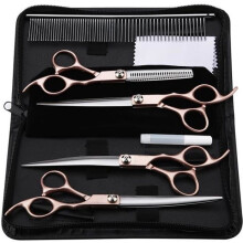 Pflege-Set – Professionelle Schere, 4-teilig – Edelstahl – 19,5 cm – Für Haustiere