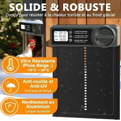 Automatic Chicken Coop Door in Aluminium Alloy, with Waterproof Programmable LCD Screen, Timer Control, 328x244mm