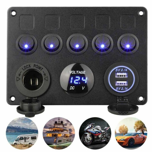 5 Gang Rocker Switch Panel, Rocker Switch Panel, Electrical Panel for Boat/Car, Waterproof, 12V/24V
