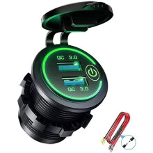 Dubbele USB-oplader met 30 waterdichte stopcontacten, 12V/24V, met aanraakschakelaar voor auto, boot en camper.