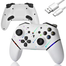 Switch Controller, Wireless Pro Controller + Battery/RGB Light/Dual Vibration/Game Controller for Switch/Lite/OLED/PC White
