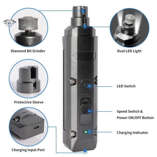 Ηλεκτρικό ψαλίδι νυχιών κατοικίδιων INF 8000RPM με φως LED μαύρο 1