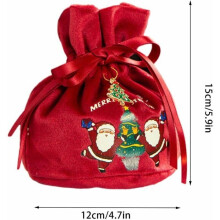Set of 10 Red Velvet Christmas Gift Bags with Drawstring CERCLE