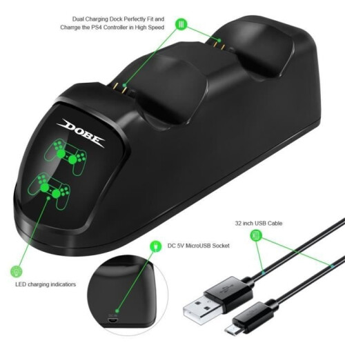 PS4 Dual USB Charging Dock with LED Indicator, Charging Docking Station for PS4 / PS4 Slim / PS4 Pro Controller, Black 1