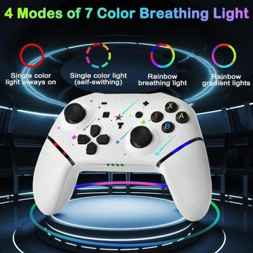 Switch Controller, Wireless Pro Controller + Battery/RGB Light/Dual Vibration/Game Controller for Switch/Lite/OLED/PC White 1
