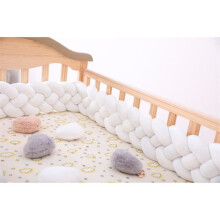 Baby Cot Bumper Braided Snake Cushion Velvet Crib Bumper-White-AS-20 (200cm)