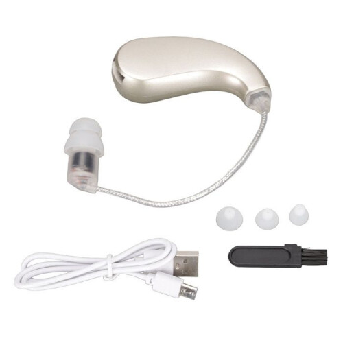 Portable rechargeable hearing amplifier with adjustable volume for elderly patients, silver