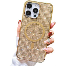 For iPhone 16 Pro, [MagSafe compatible] Glitter diamond rhinestone flashing bumper camera lens shockproof soft protection.
