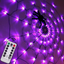Guirlande lumineuse décorative - Halloween - Toile d'araignée - 1 m de diamètre - 70 LED - 8 modes d'éclairage
