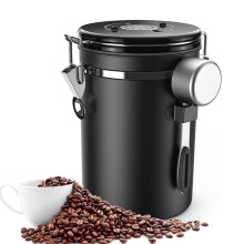 Boîte à café sous vide de 500 g de grains, contenant de 1,8 L avec cuillère intégrée pour café moulu, thé, etc.