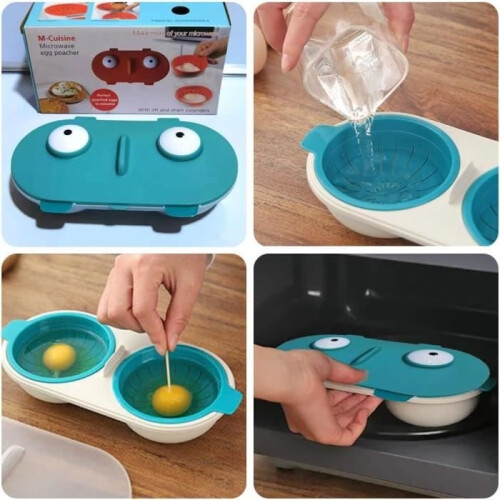Microwave Egg Poacher - Microwaveable - Double Cup - PP Plastic - Blue - Egg Cooker 2
