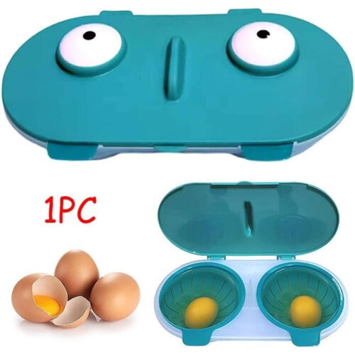 Microwave Egg Poacher - Microwaveable - Double Cup - PP Plastic - Blue - Egg Cooker
