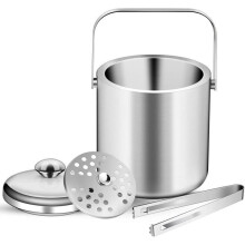 Seau à glace isotherme de 1,3 L avec pince à glace, seau à champagne à double paroi pour une isolation longue durée, refroidisseur