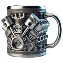 Mug à café en acier inoxydable avec motif moteur V8, mug avec anse isolante, cadeau idéal pour les passionnés d'automobile